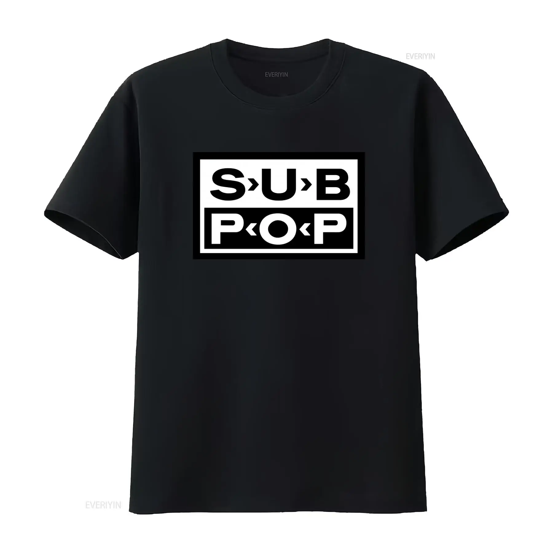 Street Fashion Mood - サブポップロゴTシャツ ブラック ホワイトプリント レトロスタイル ストリートウェア ファッション