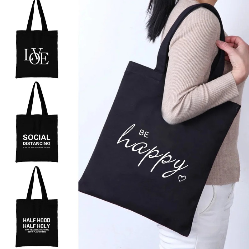 Tote Bag Canvas Print - かわいい漫画オレンジ猫プリントブラック大容量ショルダーバッグ仕事休日ショッピング日常使用ギフトアイデアハンドバッグキャンバスバッグ