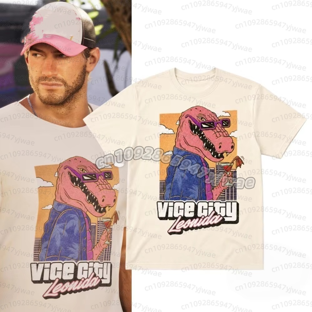 Street Fashion Mood - ジェイソンバイスシティレオニダアリゲータープリント 2026 新しい Tシャツゲームファン男性の女性の人気のストリートカジュアルコスプレ Tシャツ