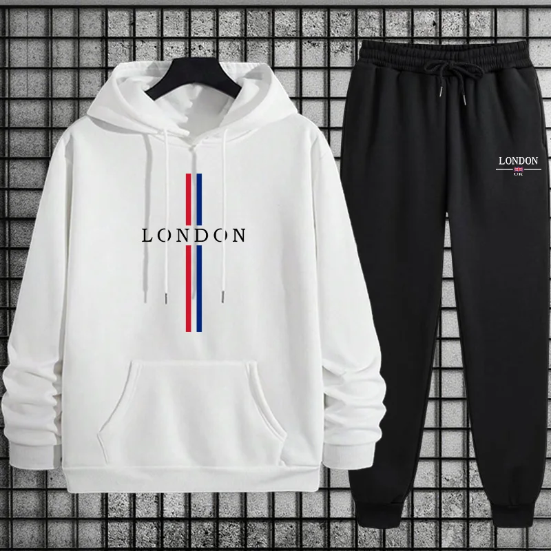 Street Fashion In London - 秋冬ロンドンファッションメンズカジュアルスーツジャケット、フード付き、ルーズフィットジョギングパンツ付き、ストリートカジュアルデイリーウェア