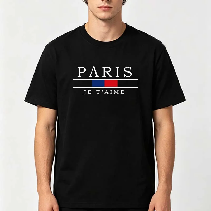 Street Fashion In Paris - パリグラフィックプリント Tシャツ男性夏カジュアルファッションスポーツハイストリートミニマリストトップスクルーネック半袖コットン Tシャツ