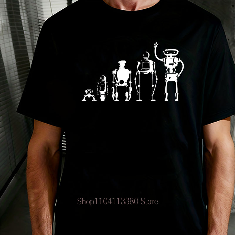 Street Fashion Evolution - ロボット進化グラフィックプリント Tシャツ男性夏カジュアルファッションハイストリートパンクトップスレトロクルーネック半袖コットン Tシャツ