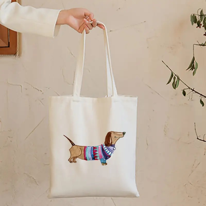 Tote Bag Canvas Print - かわいいダックスフント面白いハンドバッグショルダーバッグカジュアルショッピングガールズハンドバッグ女性エレガントなキャンバストートバッグ