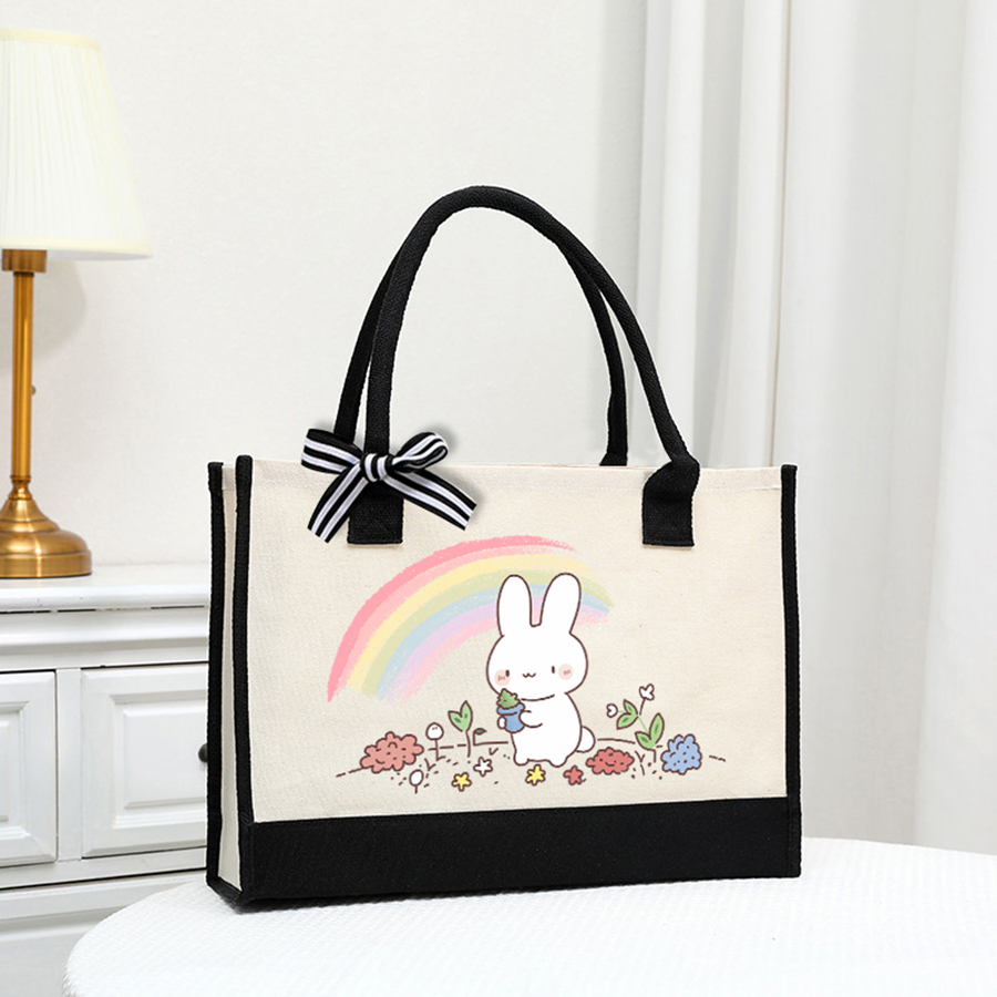 Tote Bag Canvas Print - 漫画プリント入りライトホワイトキャンバスバッグ - エレガントで便利なハンドバッグトートバッグ