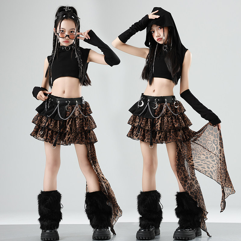 Street Fashion Model - ガールズジャズファッション ジャズガールズグループ 歌唱 レオパード柄スカート スパイスガールズファッションモデル ストリートダンスユニフォーム