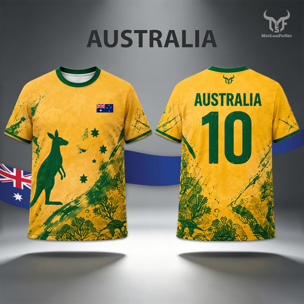 Street Fashion Australia - 2026年ニューオーストラリア国旗プリントジャージーカンガルーグラフィックファッションストリートカジュアルトップスメンズアウトドアサッカートレーニング速乾Tシャツ