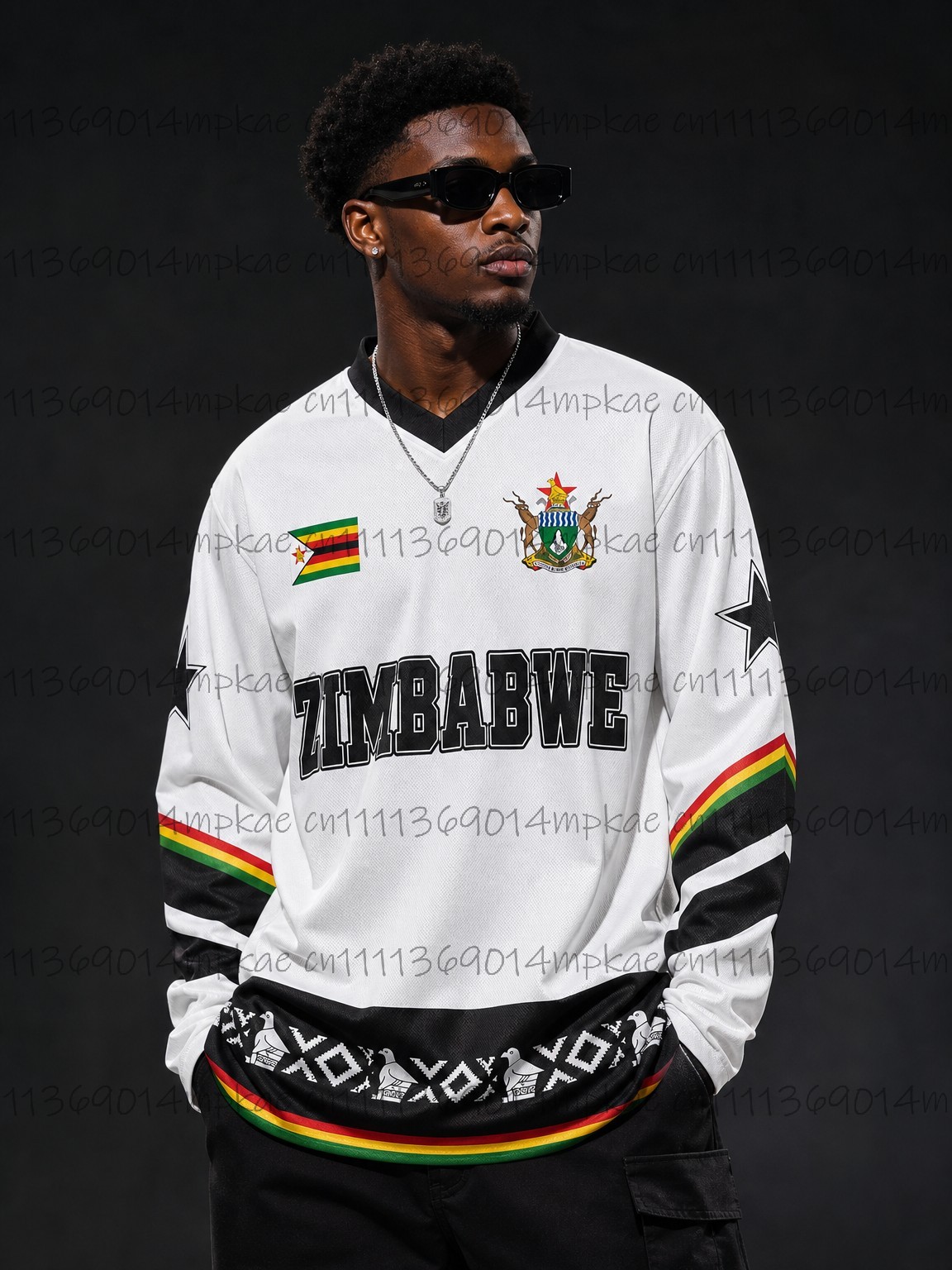 Street Fashion For Man - 秋のジンバブエ民族風ストリートスタイルプリントメンズVネック長袖Tシャツ、ファッショナブルなルーズレトロスポーツシャツ、メンズトップス