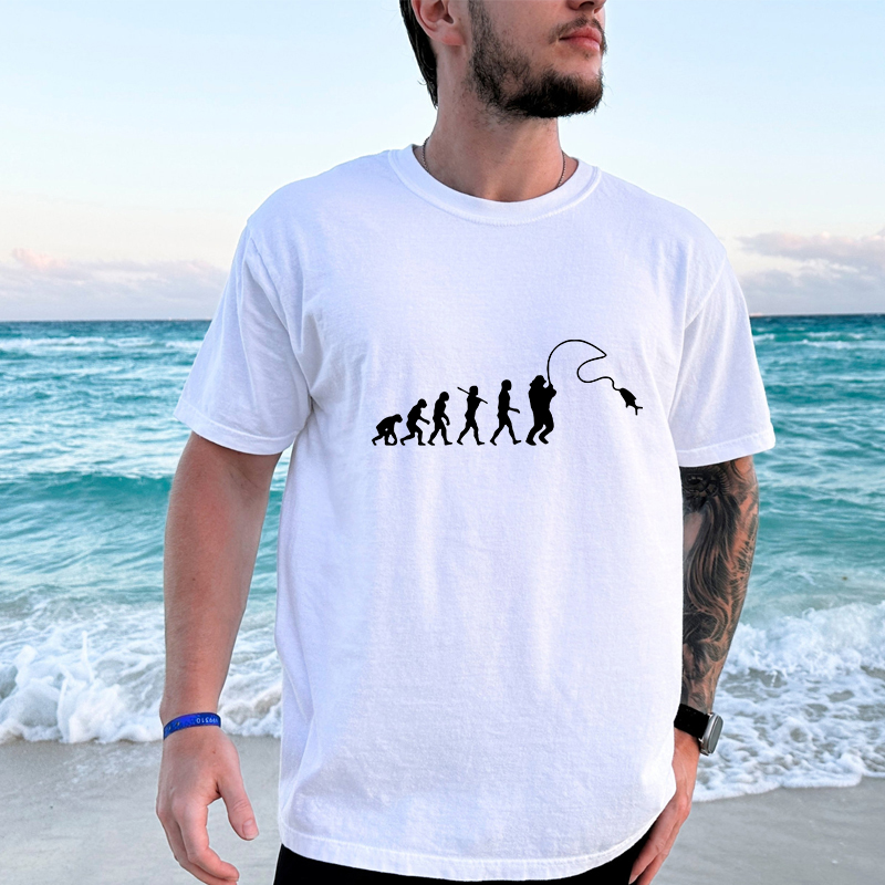 Street Fashion Evolution - 釣り進化プリント Tシャツおかしい釣り恋人メンズ半袖ルーズ特大 Tシャツファッションストリート服夏トップス