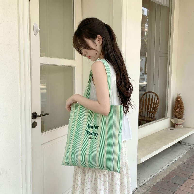 1pcs6552 レモンイエローのストライプキャンバストート - Tote Bag Canvas Print のレビューと価格