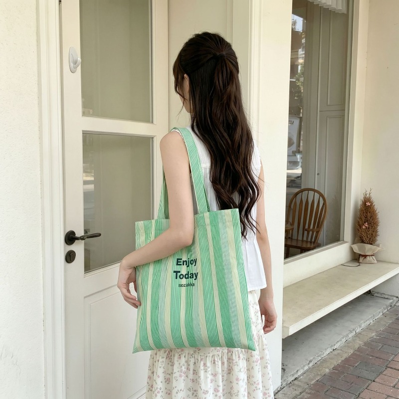 1pcs6552 レモンイエローのストライプキャンバストート - Tote Bag Canvas Print のレビューと価格