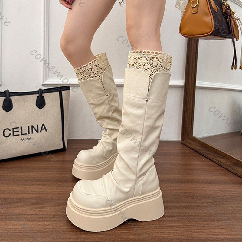 Comemore ゴシックレースプラットフォーム女性騎士ハイ - Street Fashion Vintage のレビューと価格