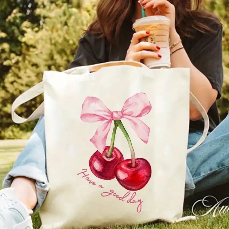 チェリーリボンデザインのキャンバストートバッグ、Have a - Tote Bag Canvas Print のレビューと価格