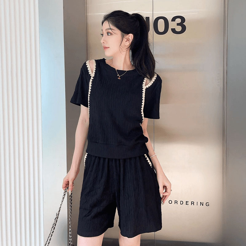 韓国ファッションオフショルダー Tシャツ 2 点セット女性オ - Street Fashion Mood のレビューと価格