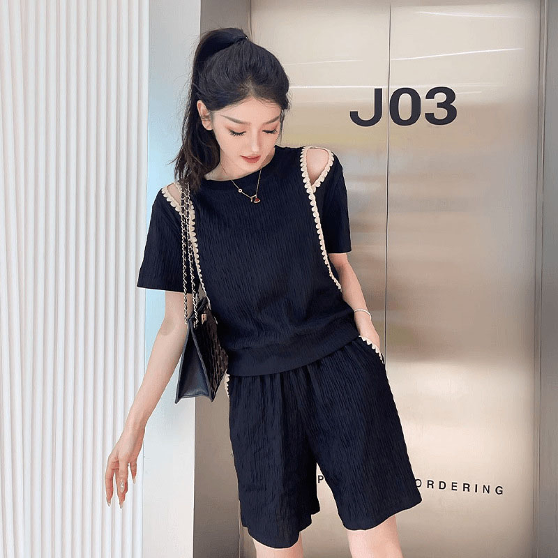 韓国ファッションオフショルダー Tシャツ 2 点セット女性オ - Street Fashion Mood のレビューと価格
