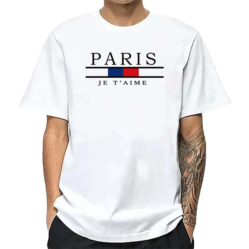パリグラフィックプリント Tシャツ男性夏カジュアルファッショ - Street Fashion In Paris のレビューと価格