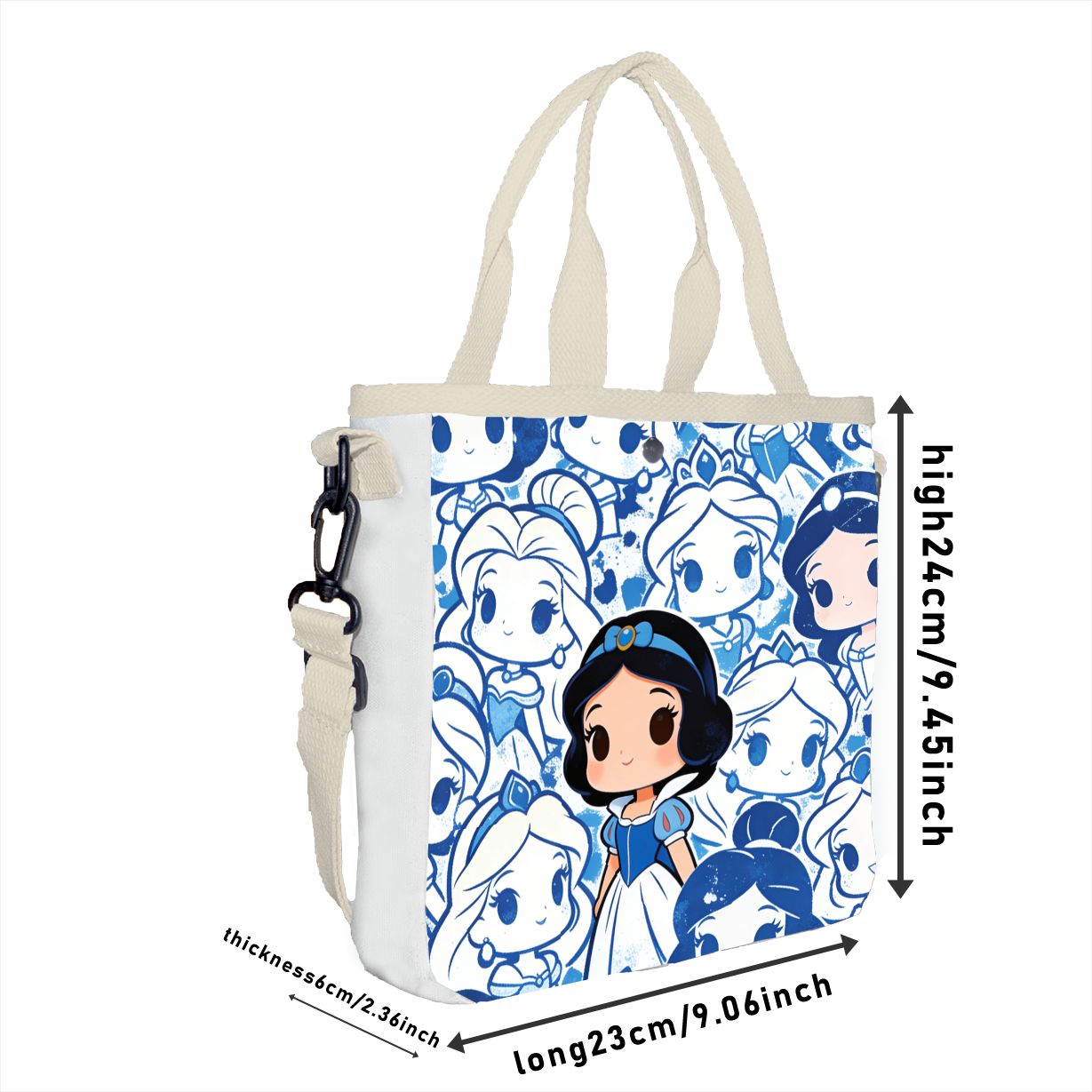 漫画の白雪姫キャラクタープリントトートバッグ、軽量キャンバス - Tote Bag Canvas Print のレビューと価格