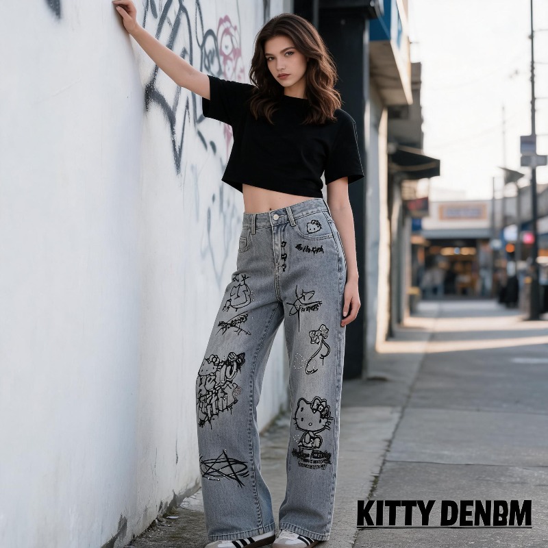キュートなケイオキティラインストーングラフィティストリートY - Street Fashion Model のレビューと価格