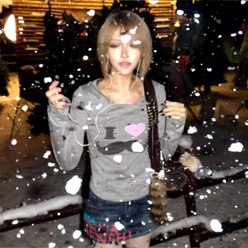 日本 Y2K ビアードプリント Tシャツ ヴィンテージ原宿長 - Street Fashion Mood のレビューと価格