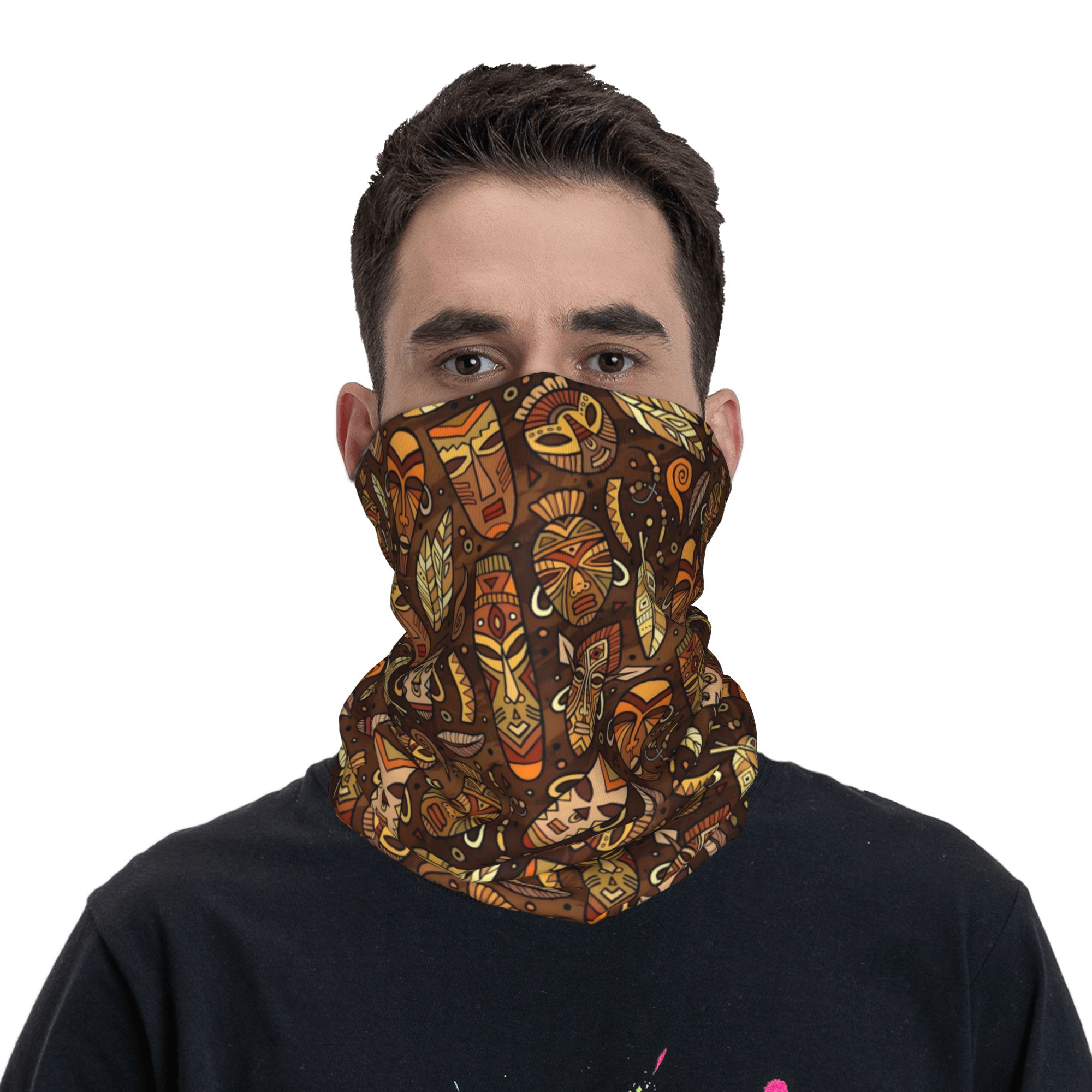 カスタムトライバルマスク柄バンダナネックゲイターUVカットフ - Balaclava Face Mask のレビューと価格