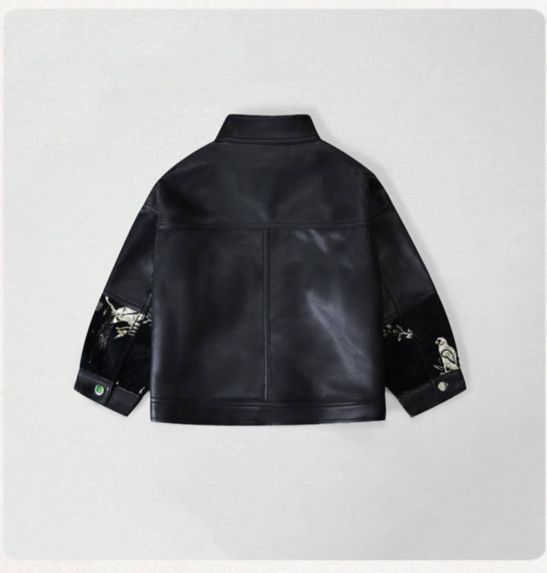 紳士風キッズ刺繍入りバイク用PUレザージャケット 男の子用  - Street Fashion News のレビューと価格