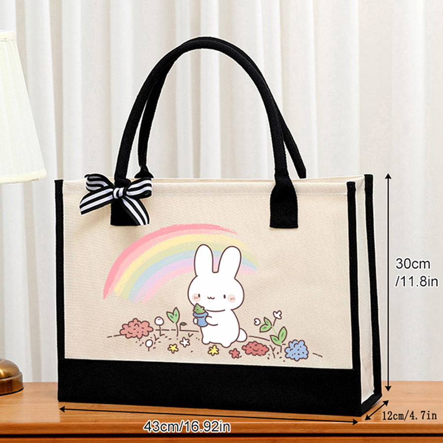 漫画プリント入りライトホワイトキャンバスバッグ - エレガン - Tote Bag Canvas Print のレビューと価格