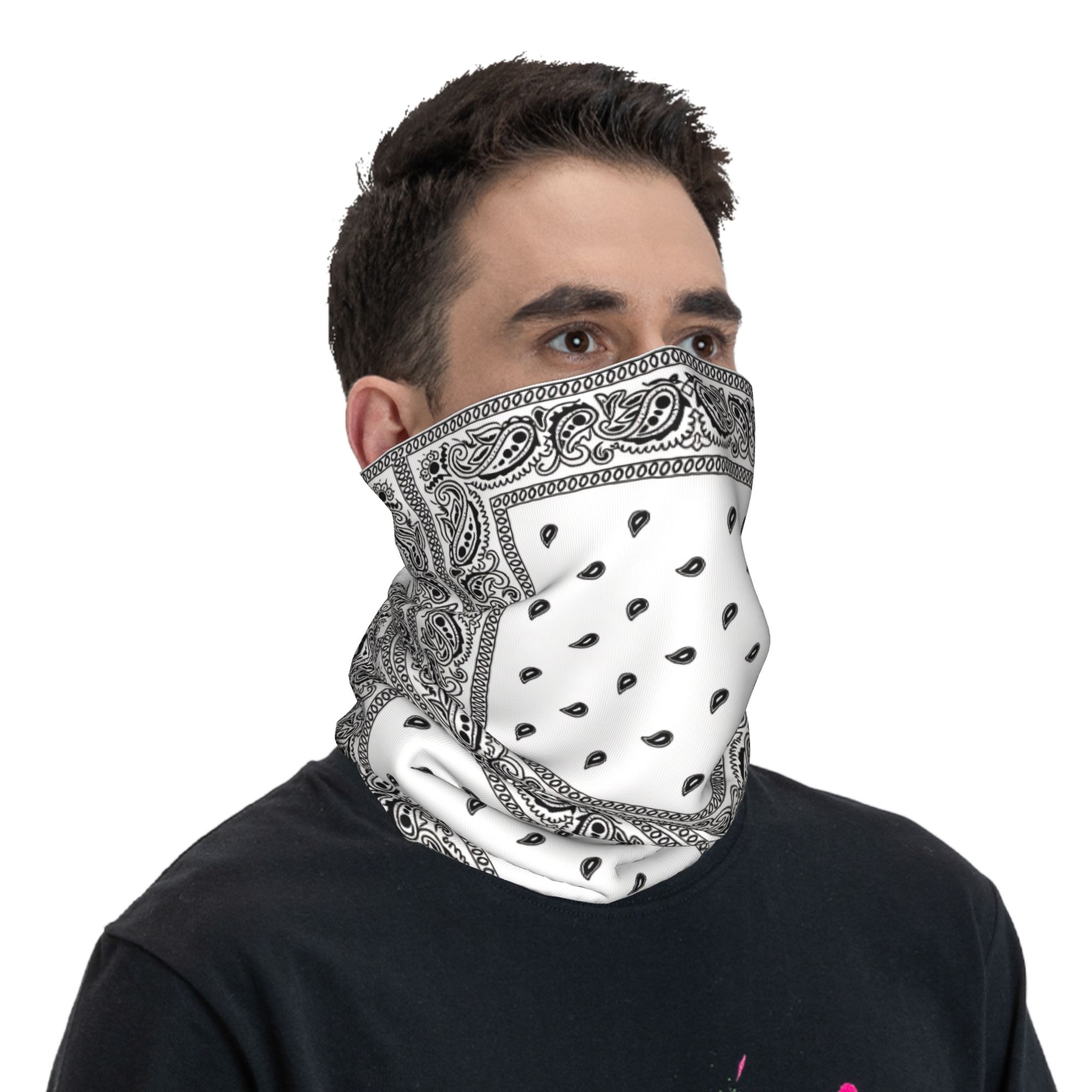 アウトドアスポーツバラクラバブラックホワイトペイズリーボーダ - Balaclava Face Mask のレビューと価格