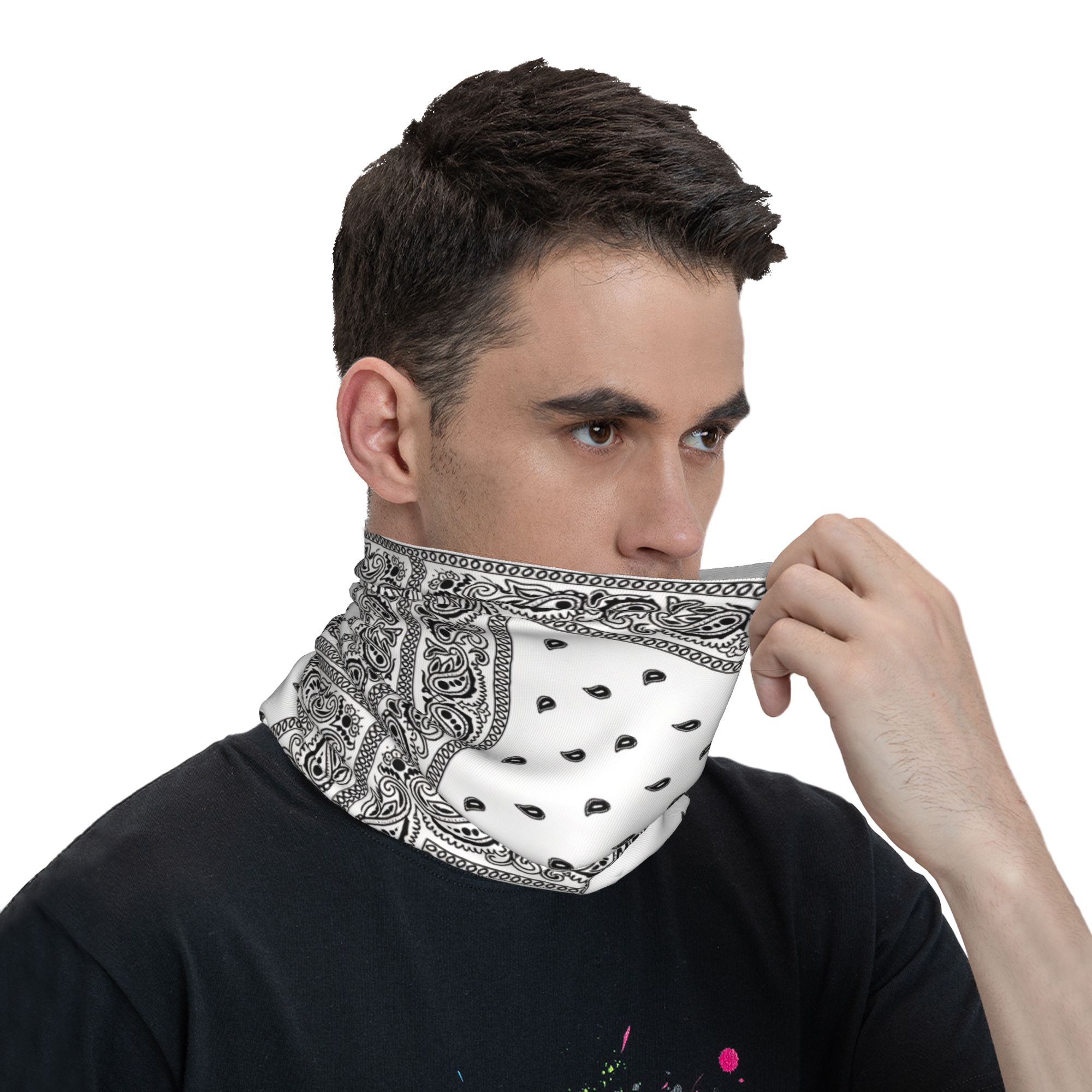 アウトドアスポーツバラクラバブラックホワイトペイズリーボーダ - Balaclava Face Mask のレビューと価格