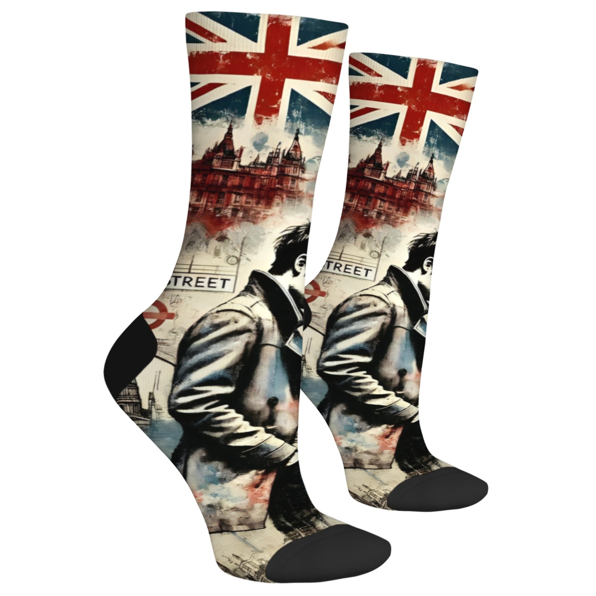 ロンドン憂鬱ボーイプリントメンズミッドカーフソックスソフト肌 - Street Fashion In London のレビューと価格