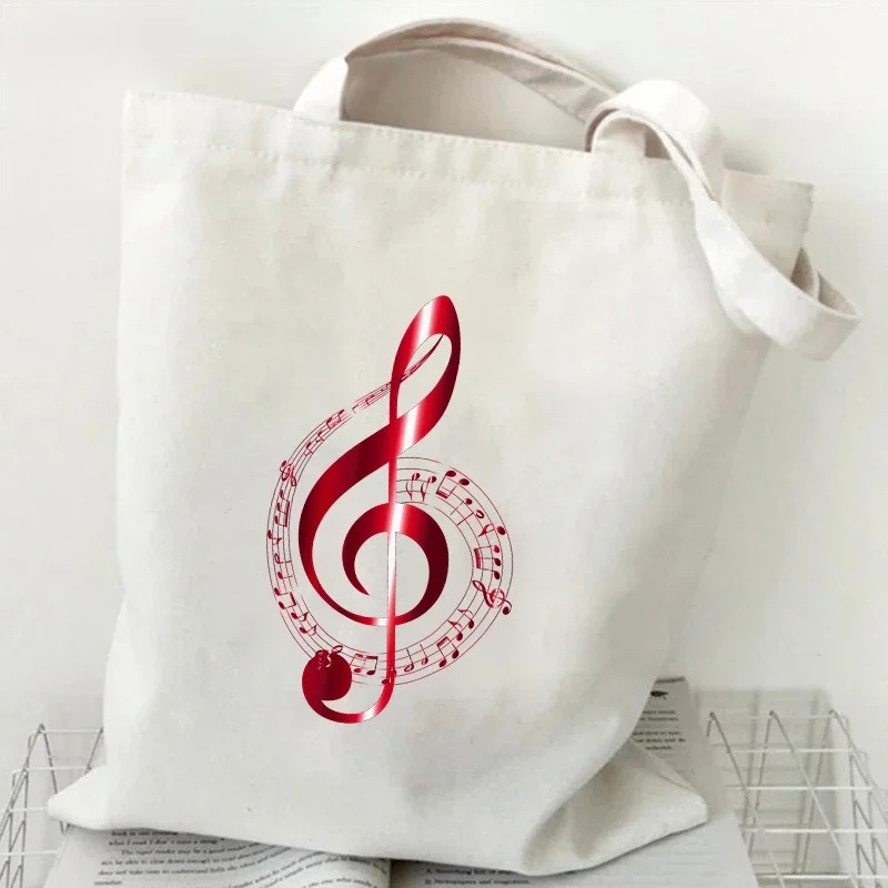 音符ハートビートプリントキャンバスバッグショルダーバッグ折り - Tote Bag Canvas Print のレビューと価格