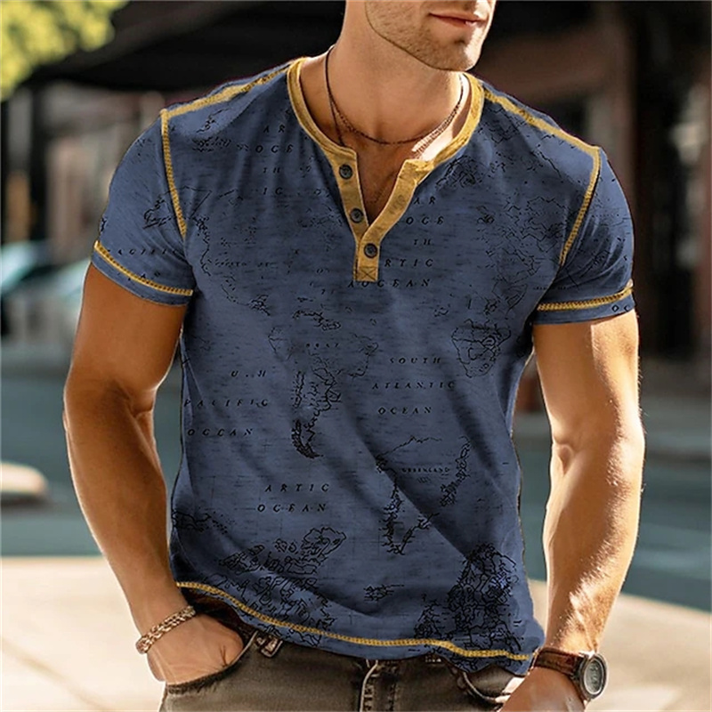 メンズヘンリーシャツ 面白い3DプリントTシャツ ストリート - Street Fashion Vintage のレビューと価格