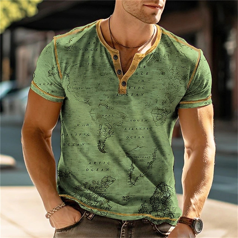 メンズヘンリーシャツ 面白い3DプリントTシャツ ストリート - Street Fashion Vintage のレビューと価格